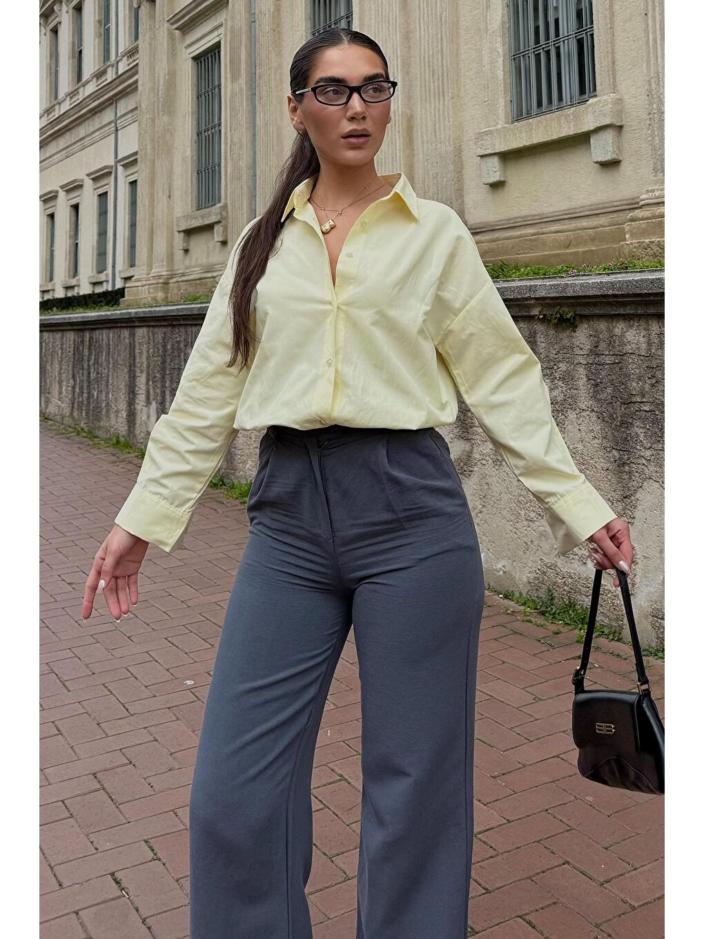 Sarı Basic Kadın Gömlek Mg2355