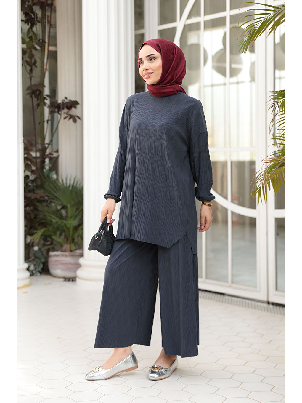 Kadın Kabarık Kumaş Takım Antrasit-2