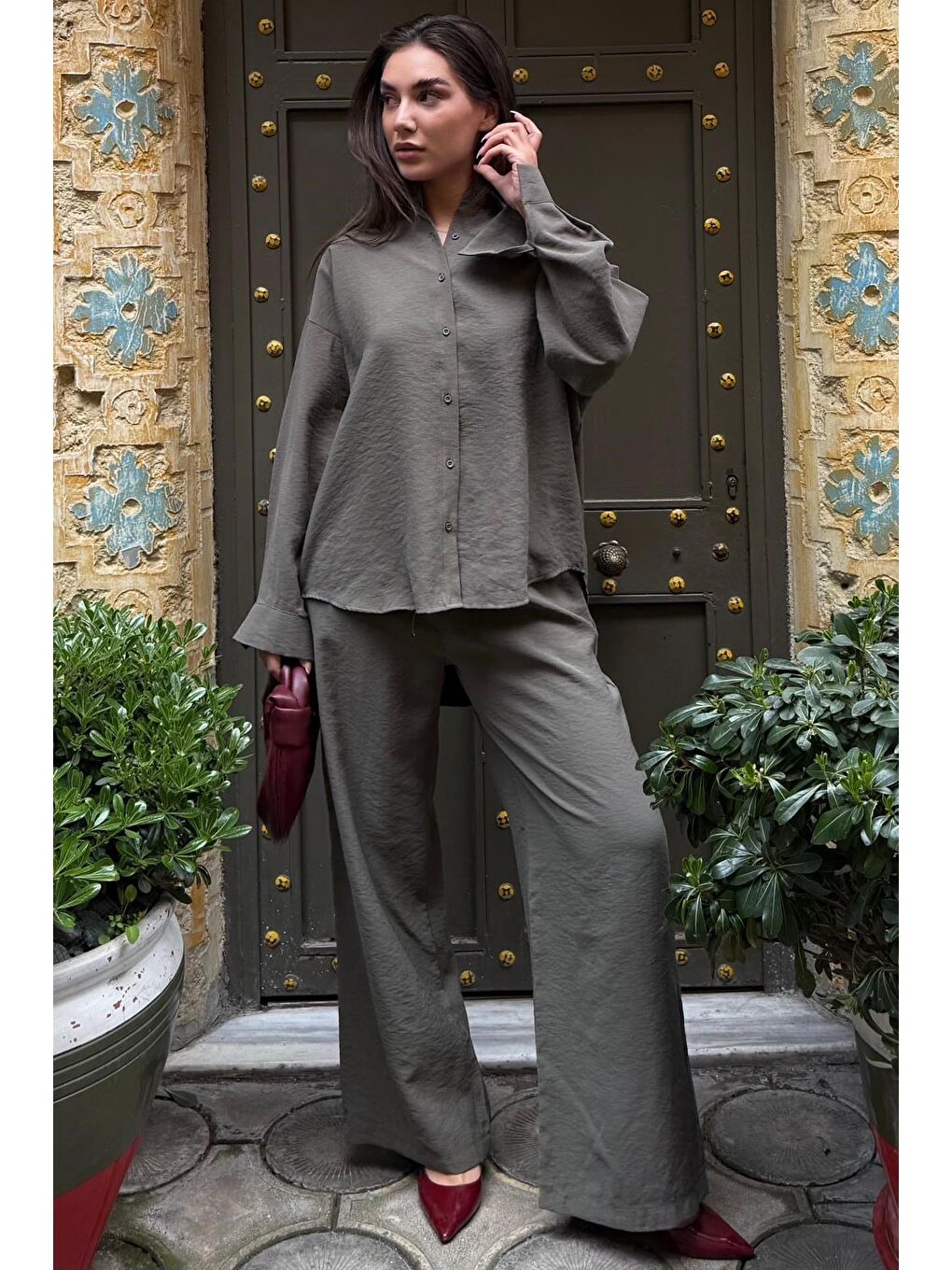 Haki Soft Touch Modal Gömlekli Takım Mg2742