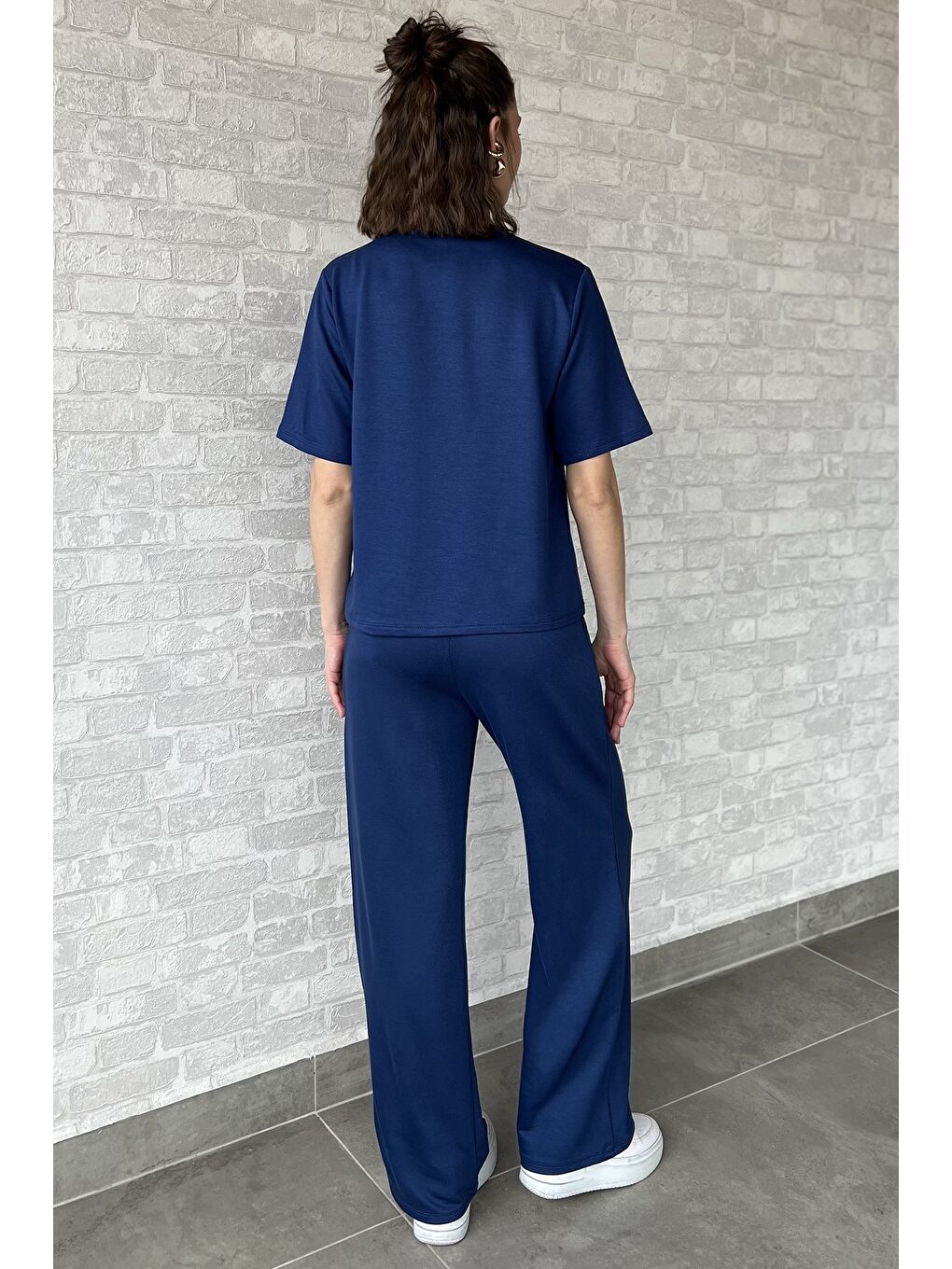 Lacivert Kadın Gold Toka Detaylı Tişört Pantolon İkili Takım-2