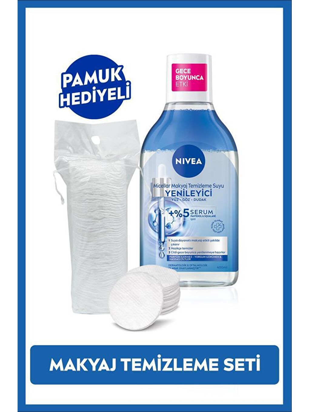 NIVEA Şeffaf Yenileyici Serum İçerikli Micellar Makyaj Temizleme Suyu 400ml, Pamauk Hediyeli