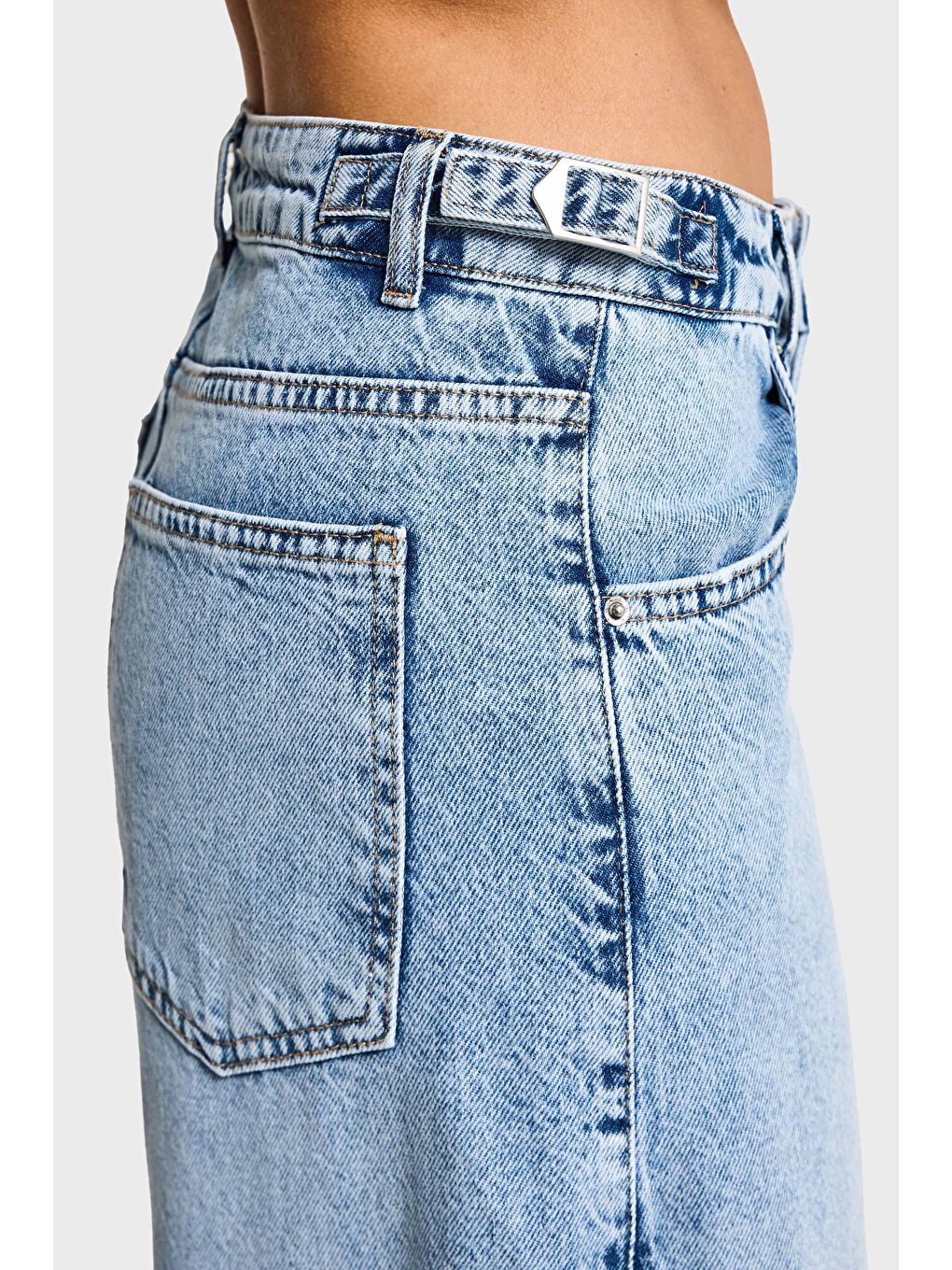 Mavi Kadın Jean Rengi 4s6-3 Baggy Palazzo Fit Kemer Detaylı %100 Pamuk Denim Jean-2