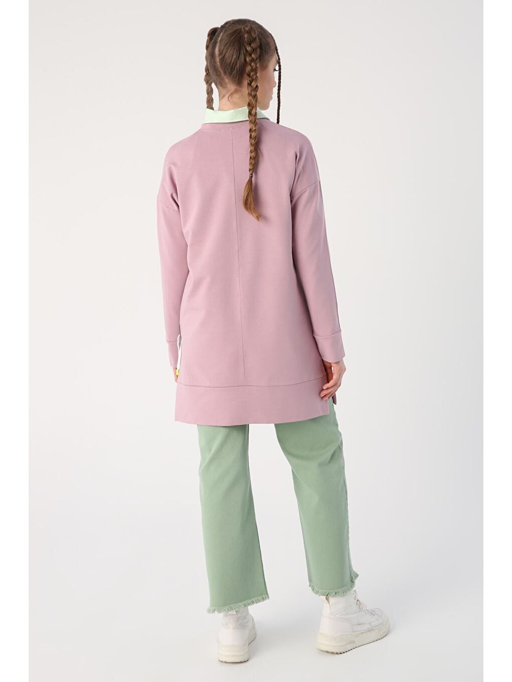 Soft Lila Süs Kordonlu Yırtmaçlı Tunik-3