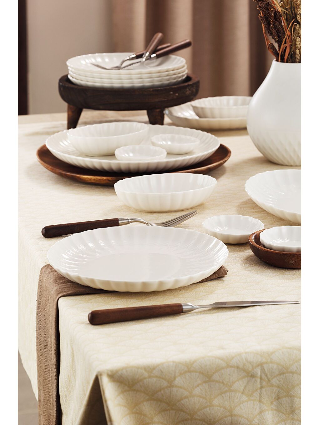 Ekru Bone Luz Form Kahvaltı Takımı Krem Filesiz 18 Parça 6 Kişilik-1