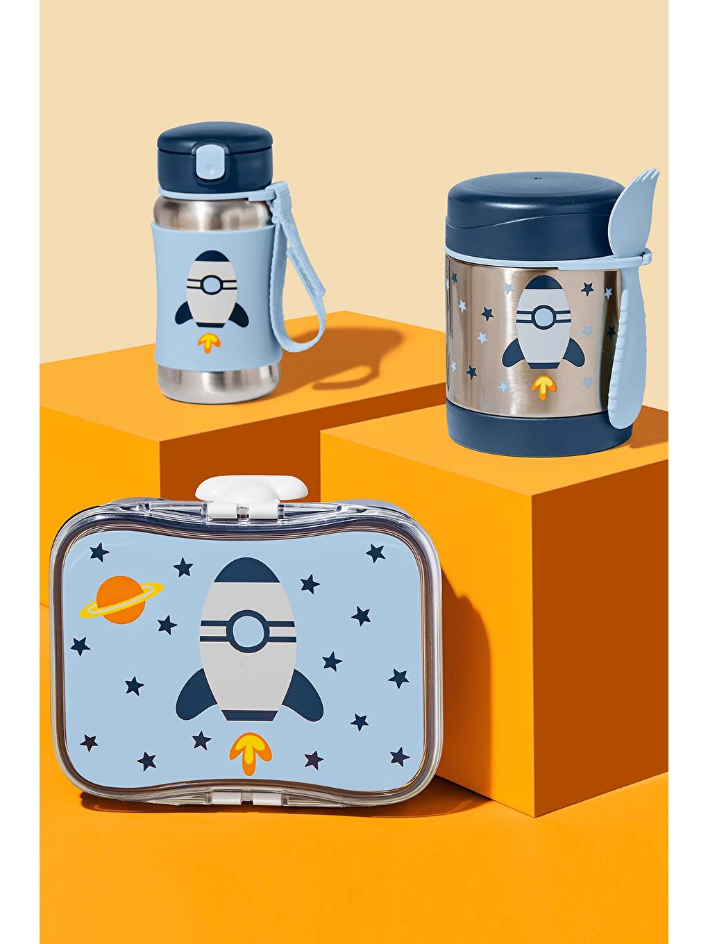 Paslanmaz Çelik Mama Saklama Termosu Seti - Roket-2