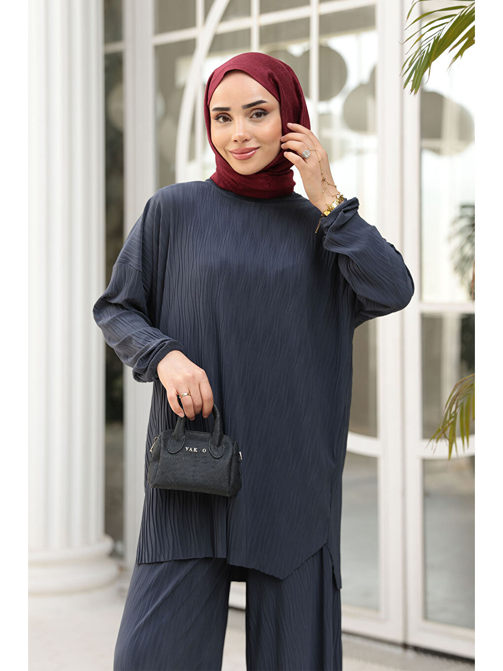 Kadın Kabarık Kumaş Takım Antrasit-4