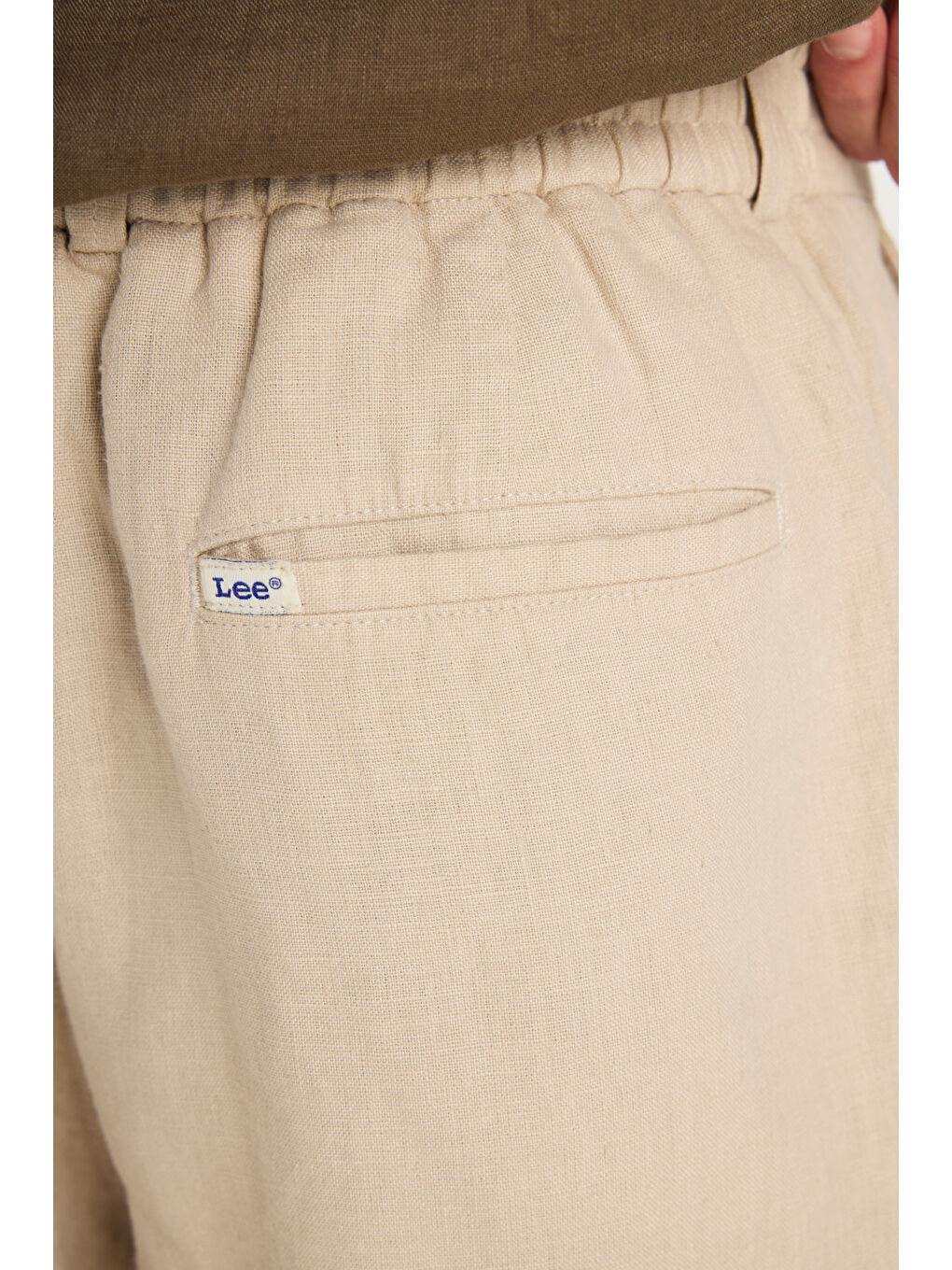 %100 Keten Regular Fit Normal Kesim Lastik Bel Detaylı Bej Şort-5