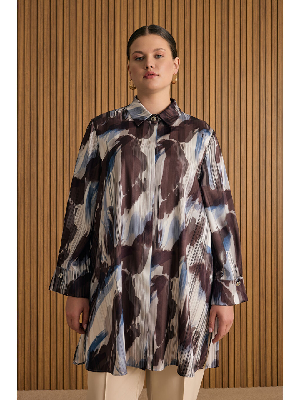 Kahverengi Desenli Tunik-1