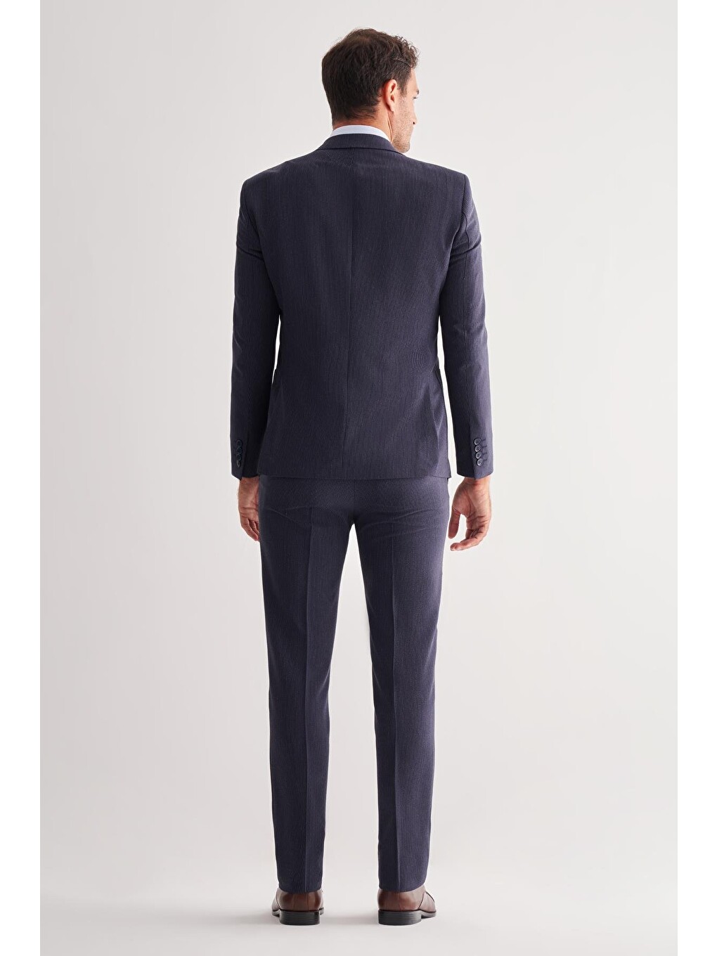 Koyu Lacivert Kılıç Yaka Tam Astar 6 Drop Slim Fit Esnek Kruvaze  Takım Elbise 1001255155-4