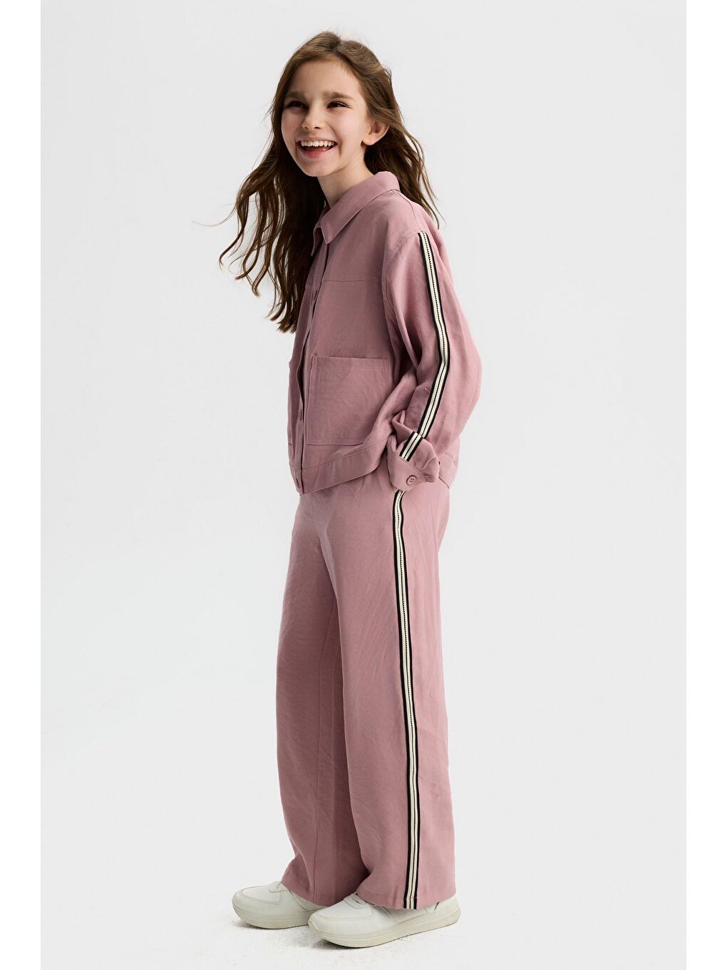 Beyaz Kız Çocuk Pamuklu Pembe Ceket Ve Pantolon 2'Li Takım-1