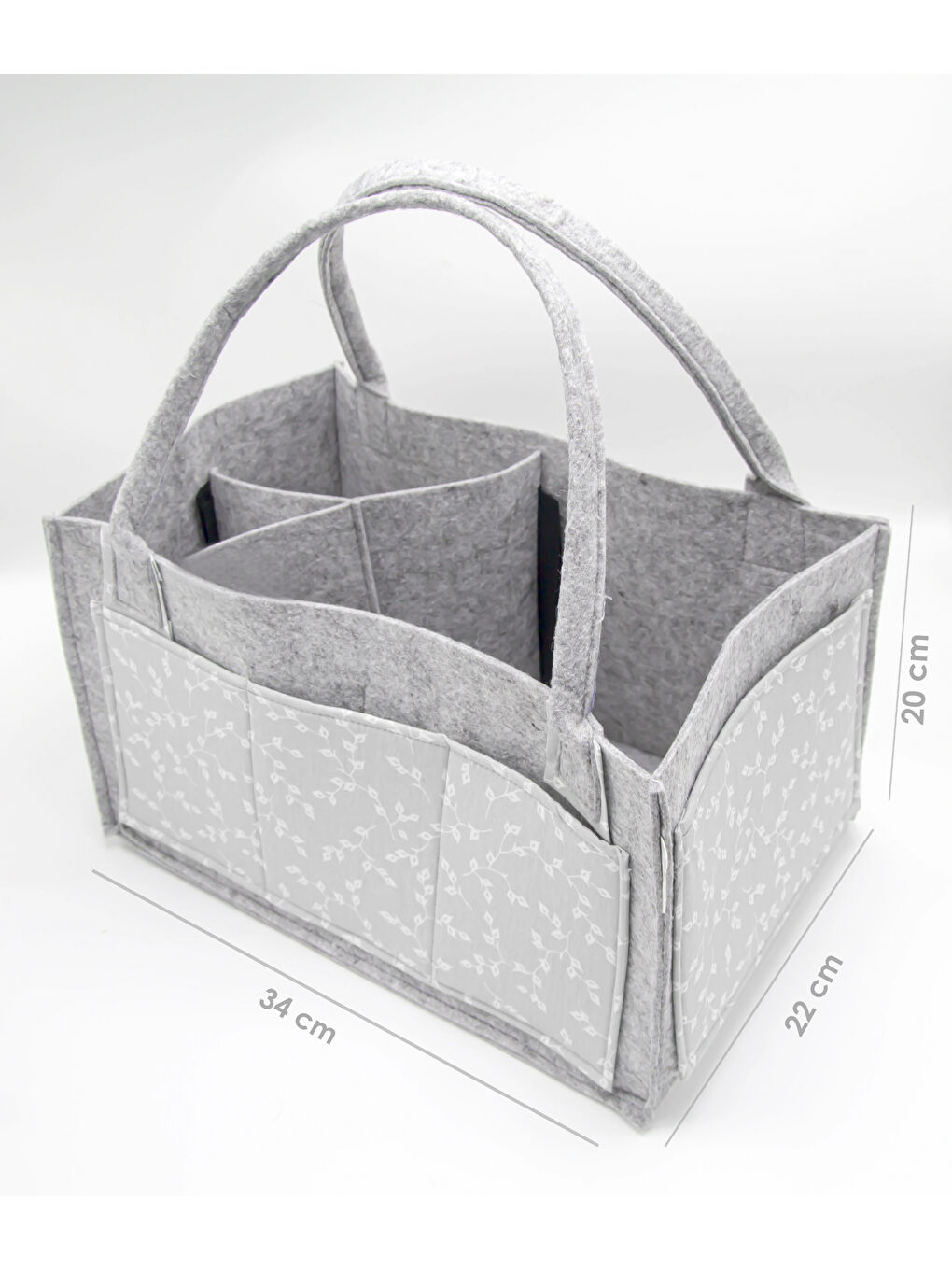 772 Keçe Anne Bebek Bakım Çantası Gri Çiçek-2