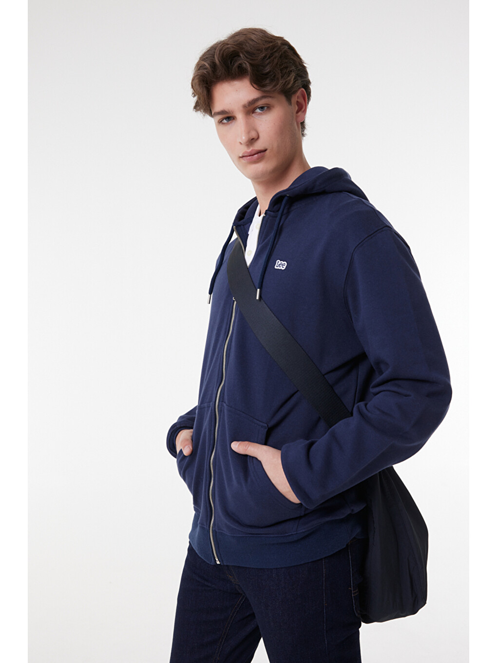 Lacivert Regular Fit Normal Kesim %100 Pamuk Kapüşonlu Tam Fermuarlı Sweatshirt-3