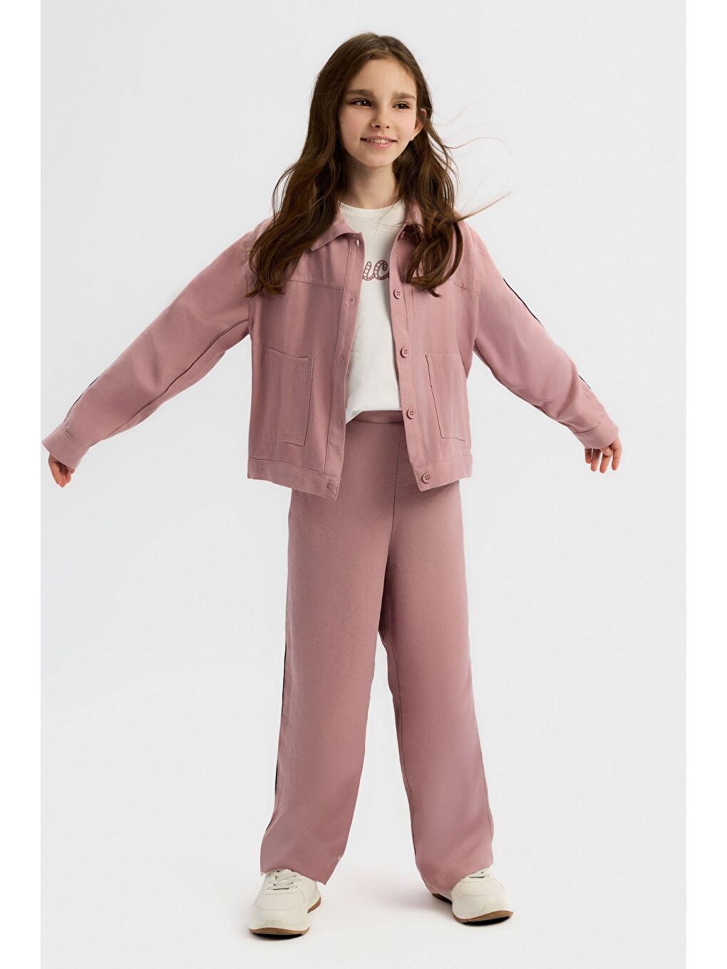 Beyaz Kız Çocuk Pamuklu Pembe Ceket Ve Pantolon 2'Li Takım-2