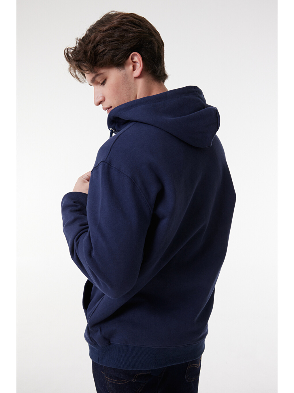 Lacivert Regular Fit Normal Kesim %100 Pamuk Kapüşonlu Tam Fermuarlı Sweatshirt-4