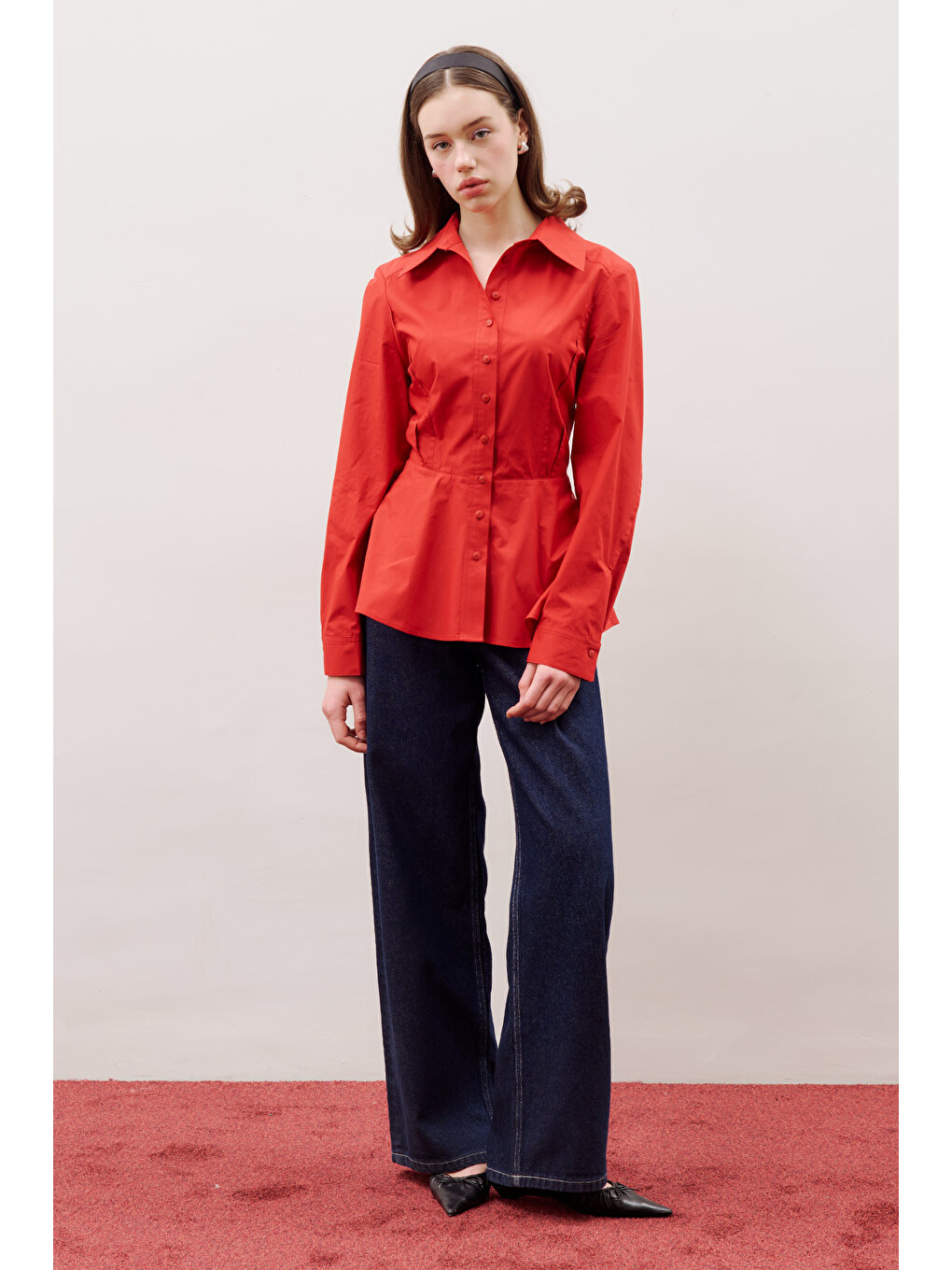 Peplum Oturan Gömlek Kırmızı