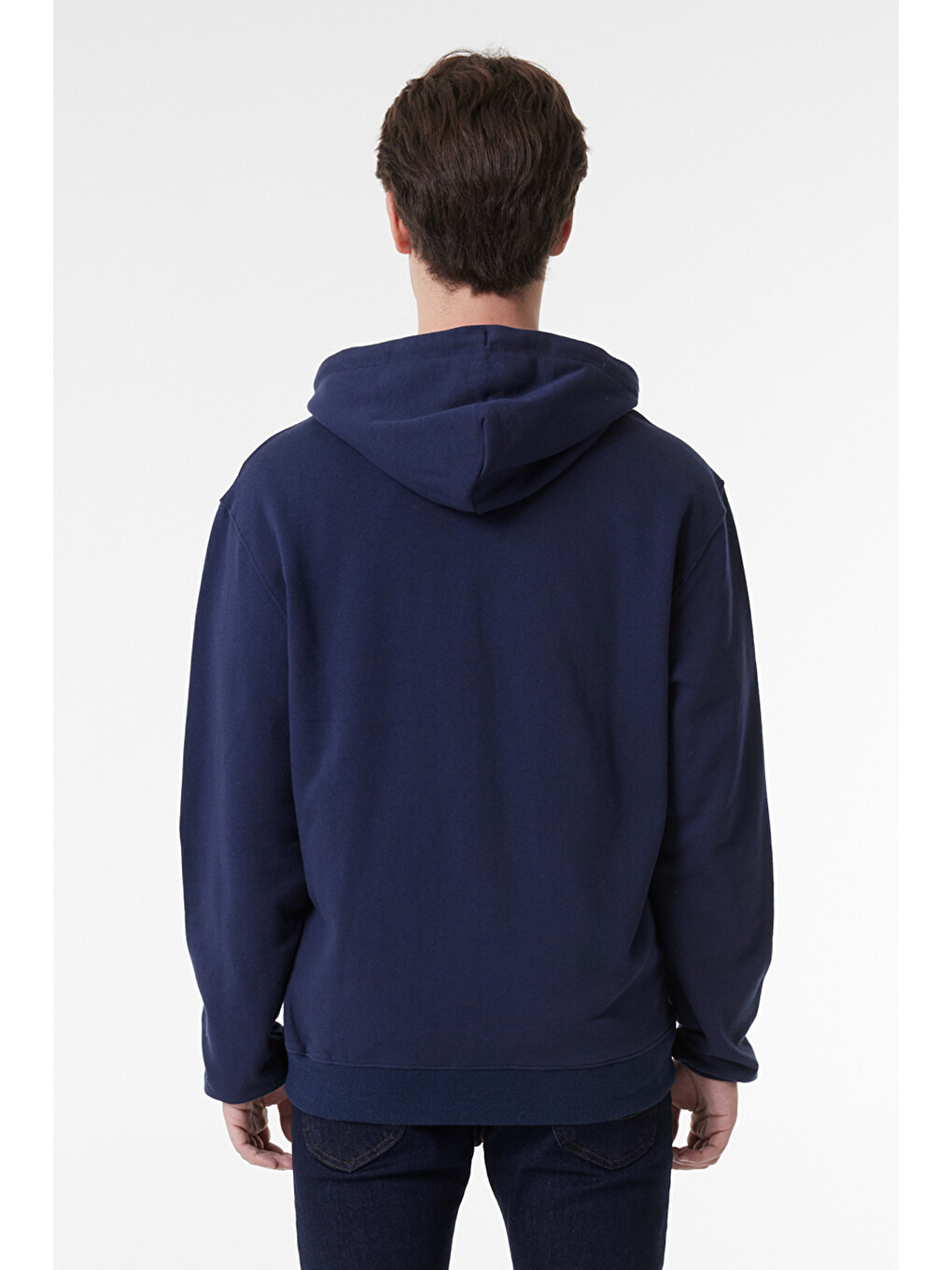 Lacivert Regular Fit Normal Kesim %100 Pamuk Kapüşonlu Tam Fermuarlı Sweatshirt-5