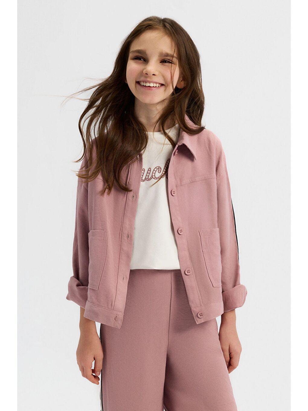 Beyaz Kız Çocuk Pamuklu Pembe Ceket Ve Pantolon 2'Li Takım-3