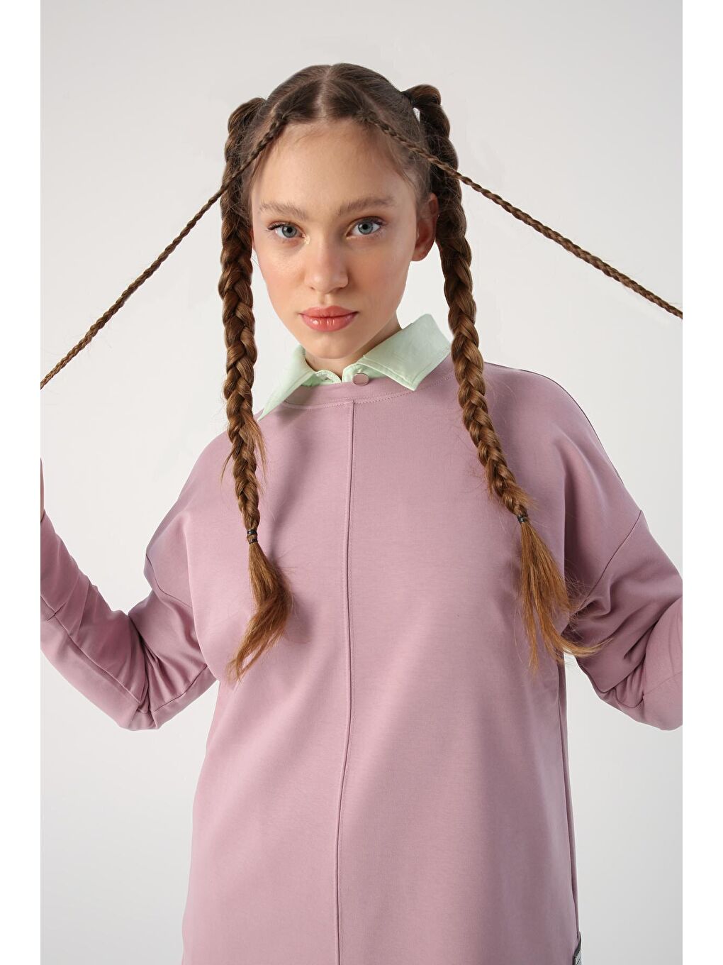 Soft Lila Süs Kordonlu Yırtmaçlı Tunik-4