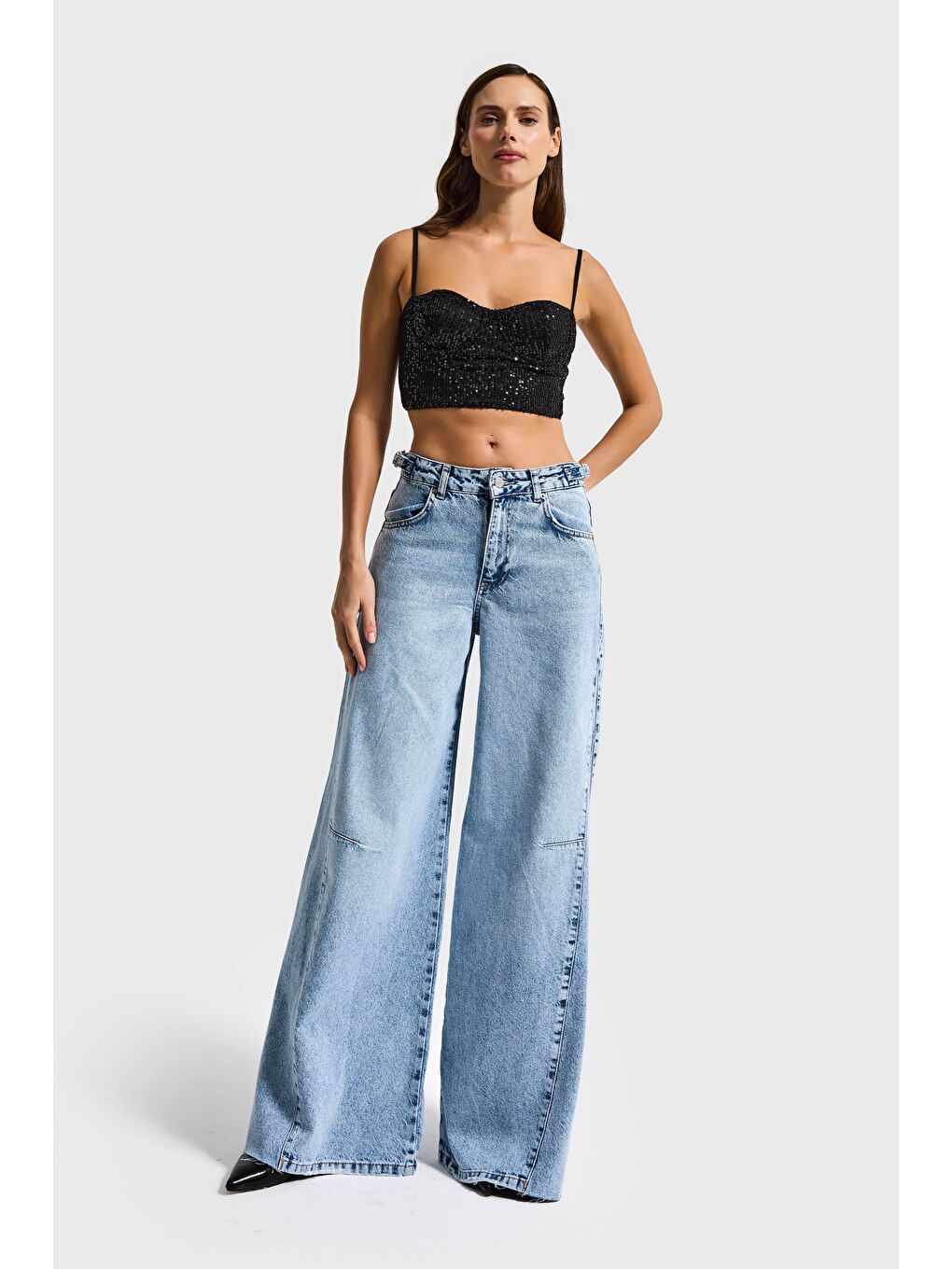 Mavi Kadın Jean Rengi 4s6-3 Baggy Palazzo Fit Kemer Detaylı %100 Pamuk Denim Jean-6