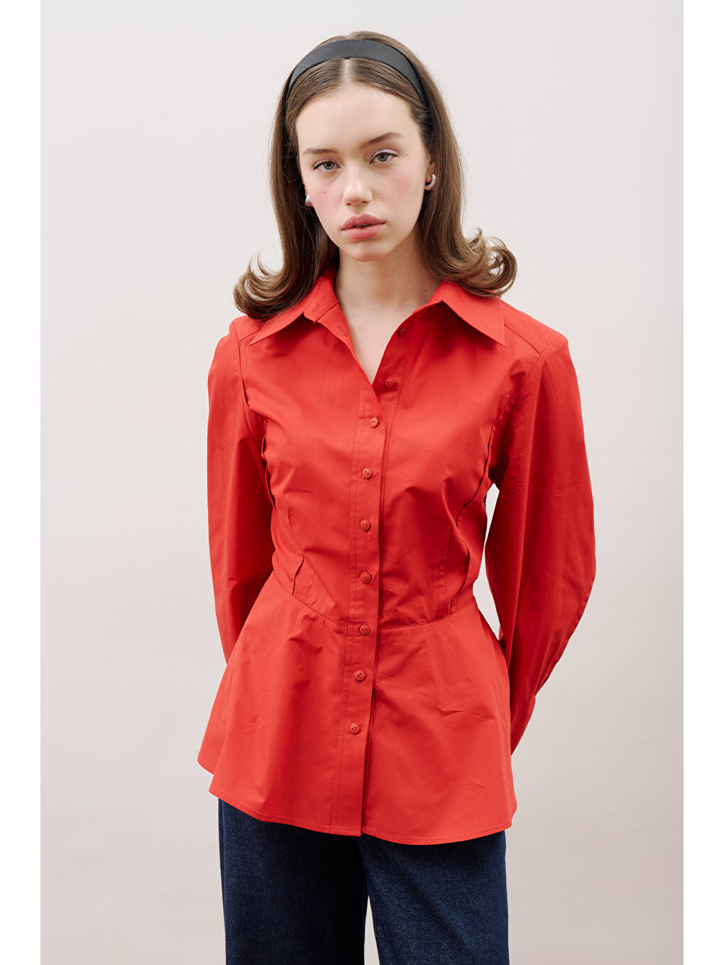 Peplum Oturan Gömlek Kırmızı-1