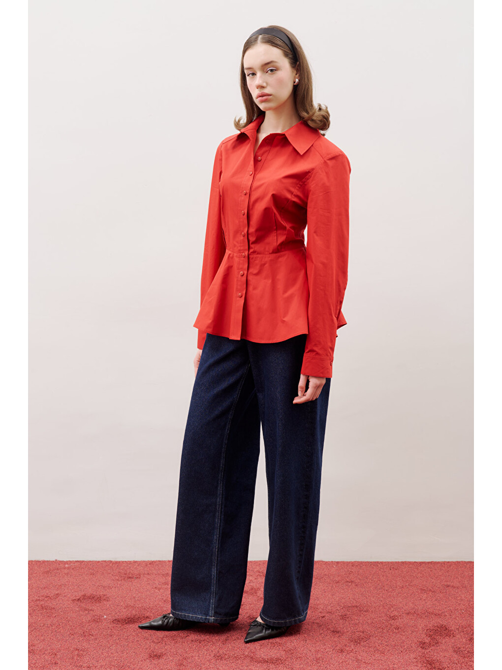 Peplum Oturan Gömlek Kırmızı-2