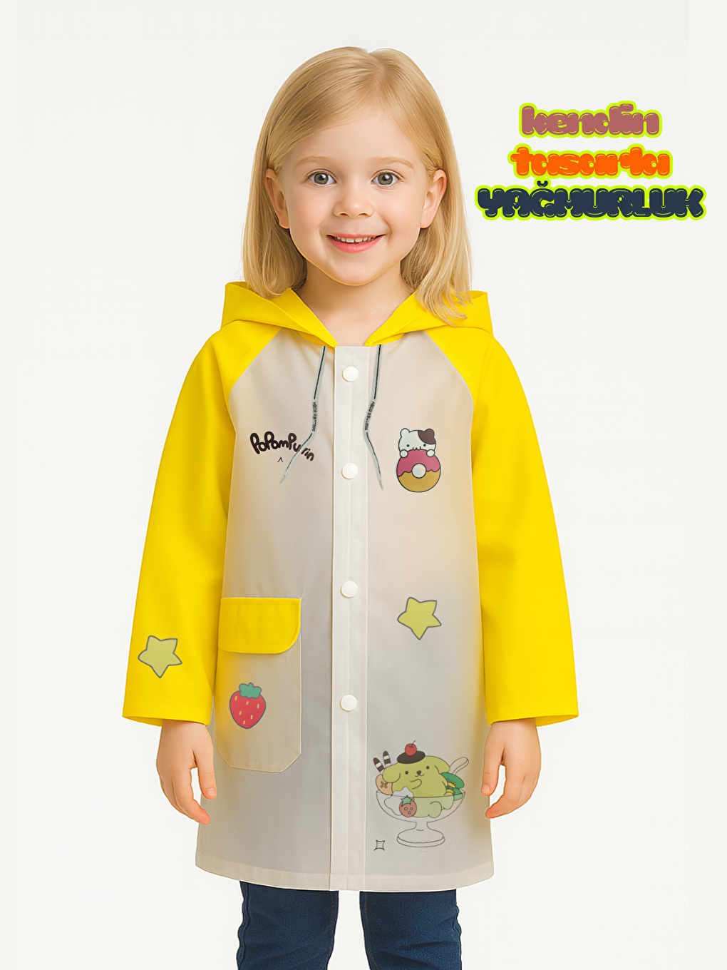 Sarı Kendin Tasarla Kız Çocuk Yağmurluk