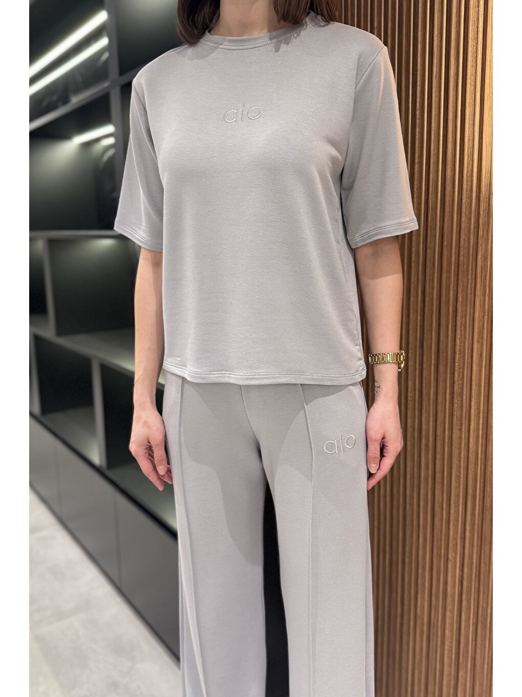 Gri Kadın Nakışlı Çimalı Tişört Pantolon İkili Takım-3