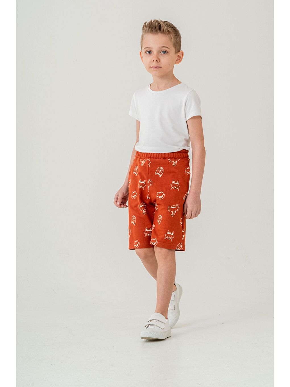 Kahverengi Tüm Alan Kedi Baskılı Erkek Çocuk Şort-2