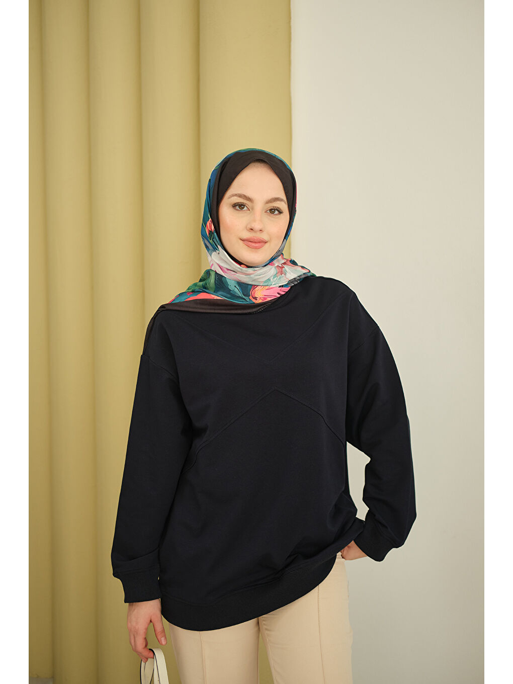 Kadın Dikiş Detay Tunik Lacivert-2