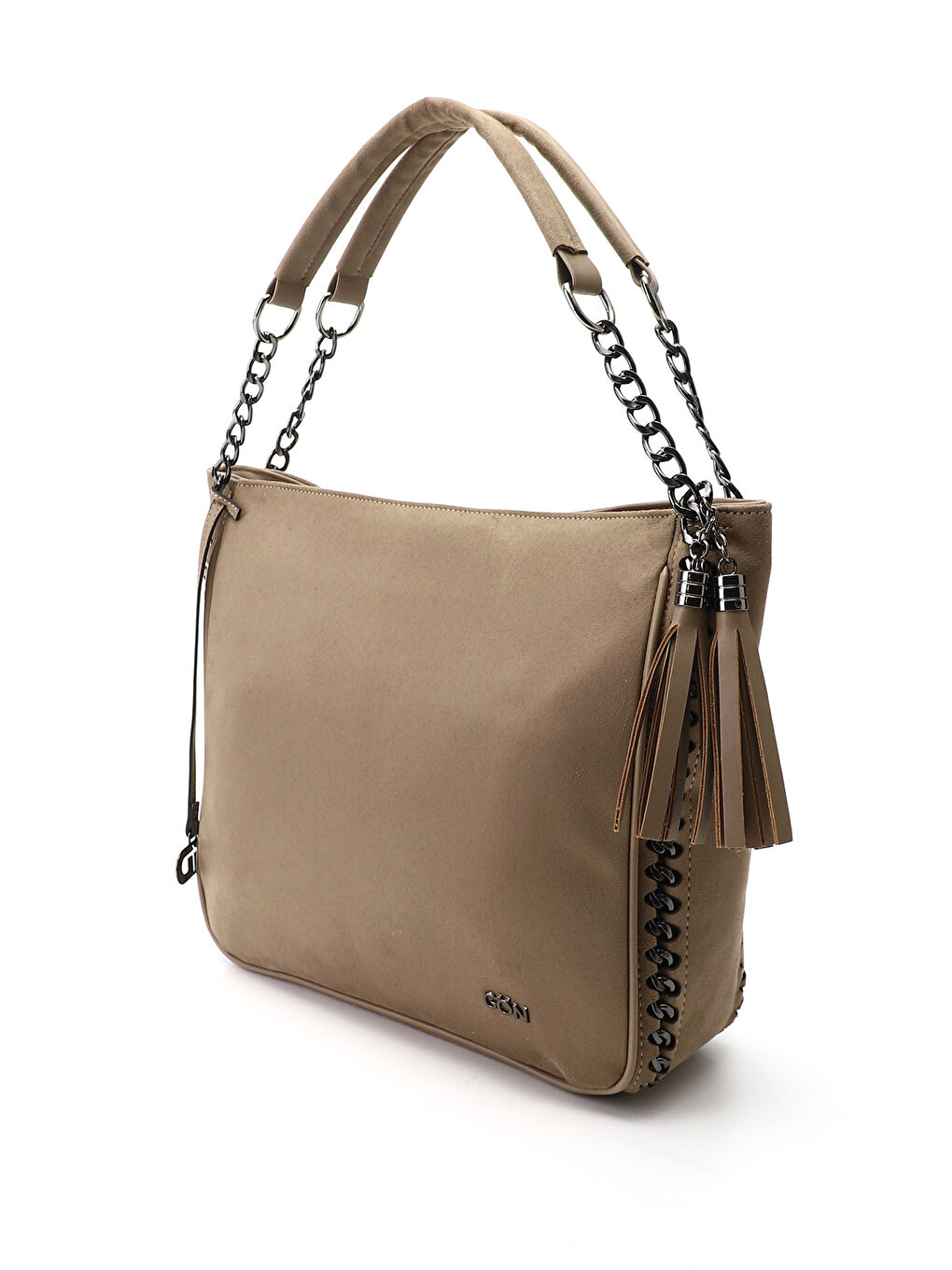 Kahverengi Kadın AÇIK VİZON Püsküllü Omuz Çantası-2