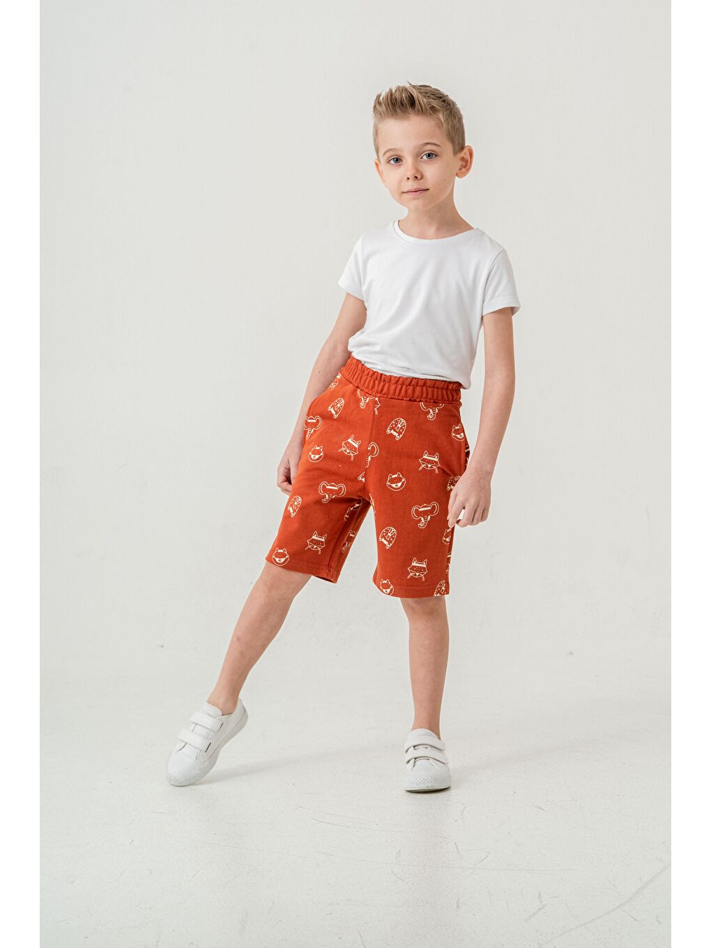 Kahverengi Tüm Alan Kedi Baskılı Erkek Çocuk Şort-3