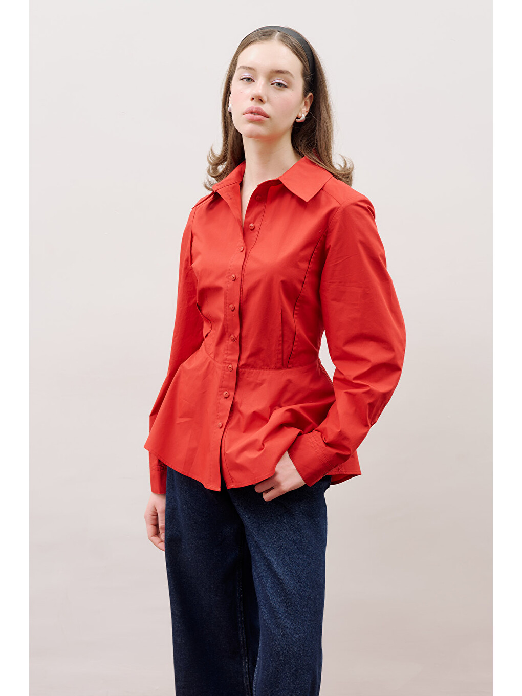 Peplum Oturan Gömlek Kırmızı-4