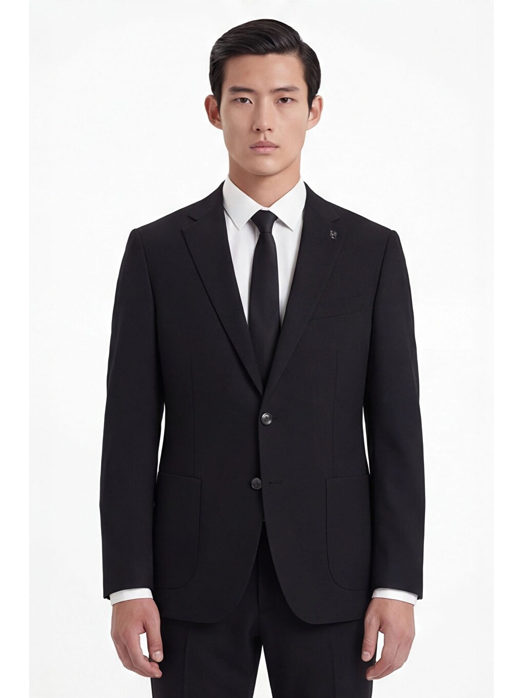 Siyah Slim Fit 6 Drop Mono Yaka Modal Kumaş Lastikli Bel Astarsız Takım Elbise