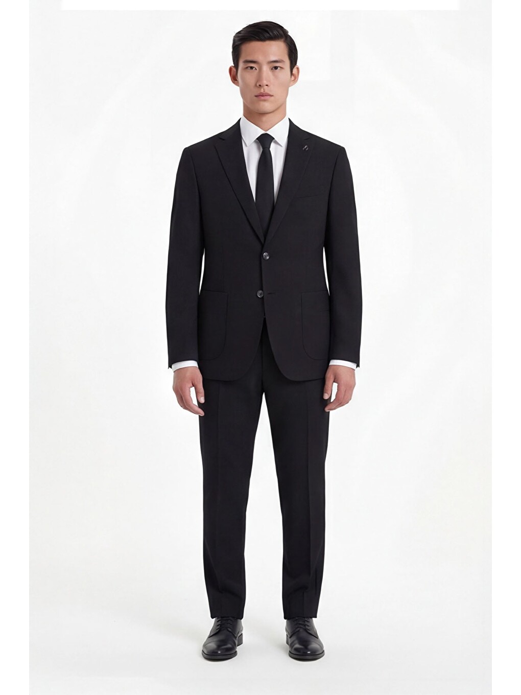 Siyah Slim Fit 6 Drop Mono Yaka Modal Kumaş Lastikli Bel Astarsız Takım Elbise-1