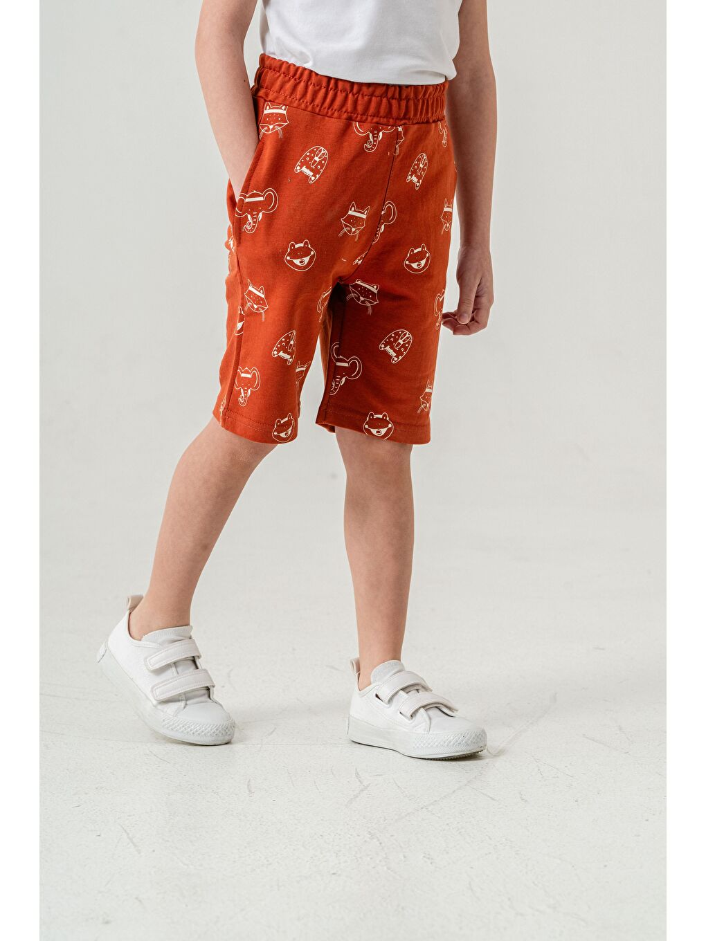 Kahverengi Tüm Alan Kedi Baskılı Erkek Çocuk Şort-5