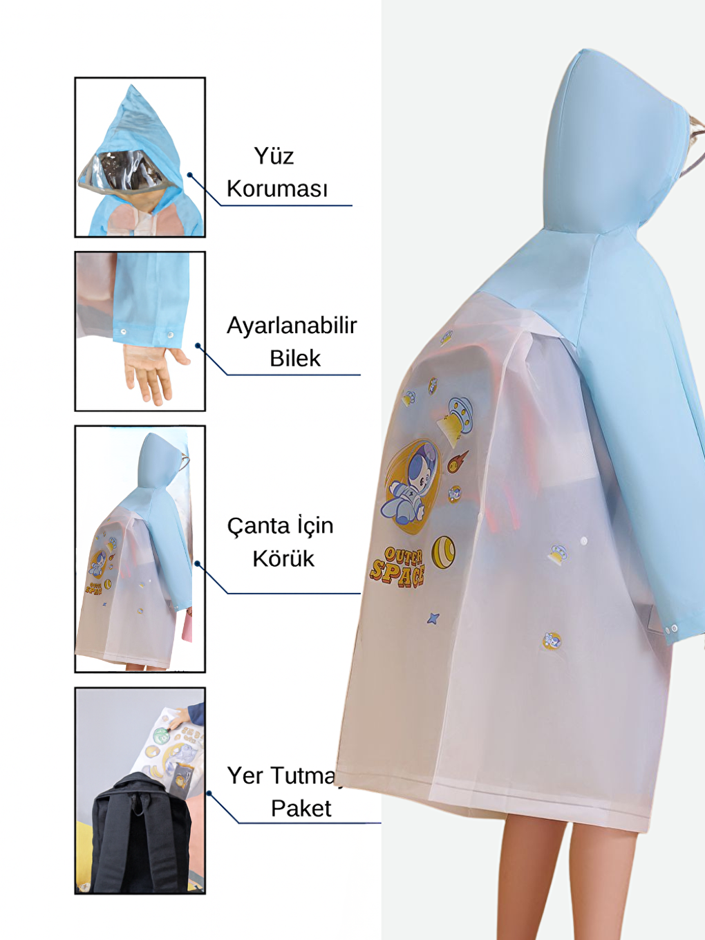 Beyaz Lila Kendin Tasarla Kız Çocuk Yağmurluk-1