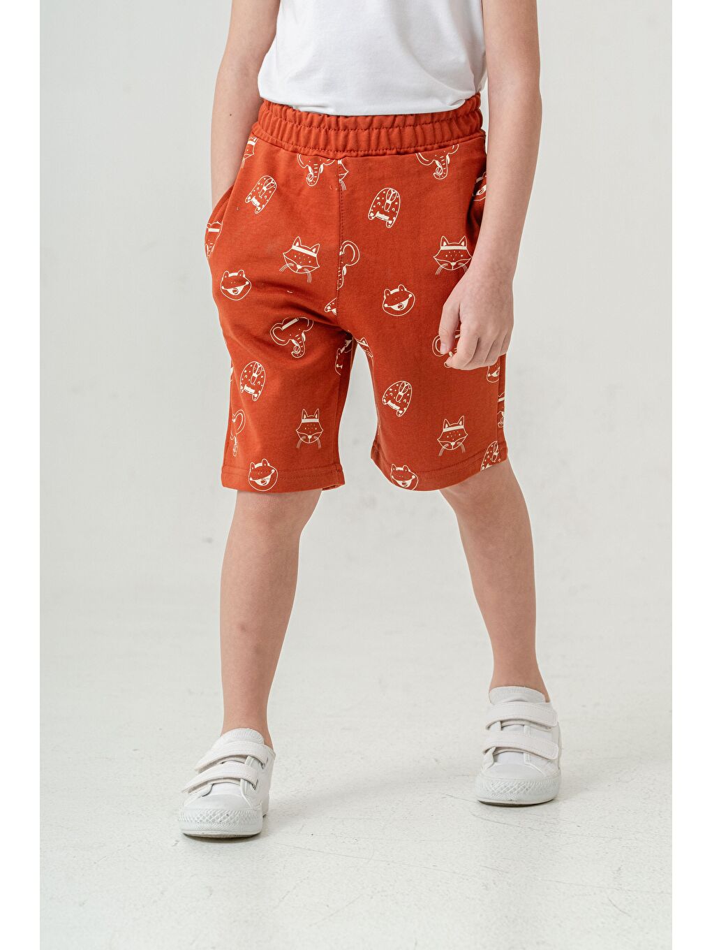 Kahverengi Tüm Alan Kedi Baskılı Erkek Çocuk Şort-6