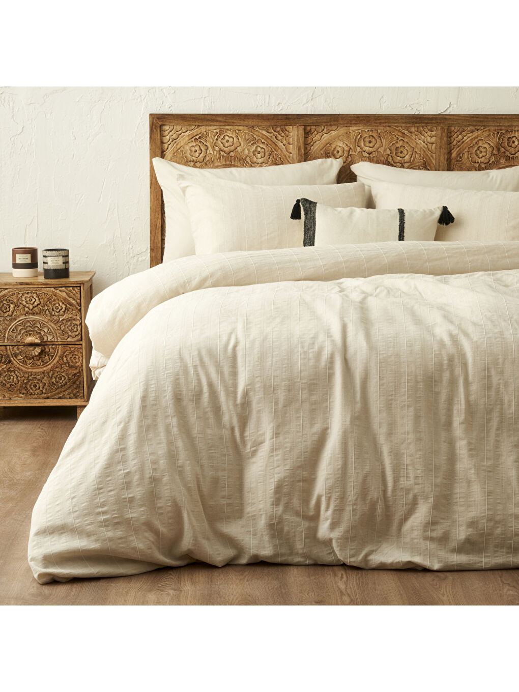 %100 Pamuk Harvey Çift Kişilik Nevresim Takımı Bej (200x220 cm)