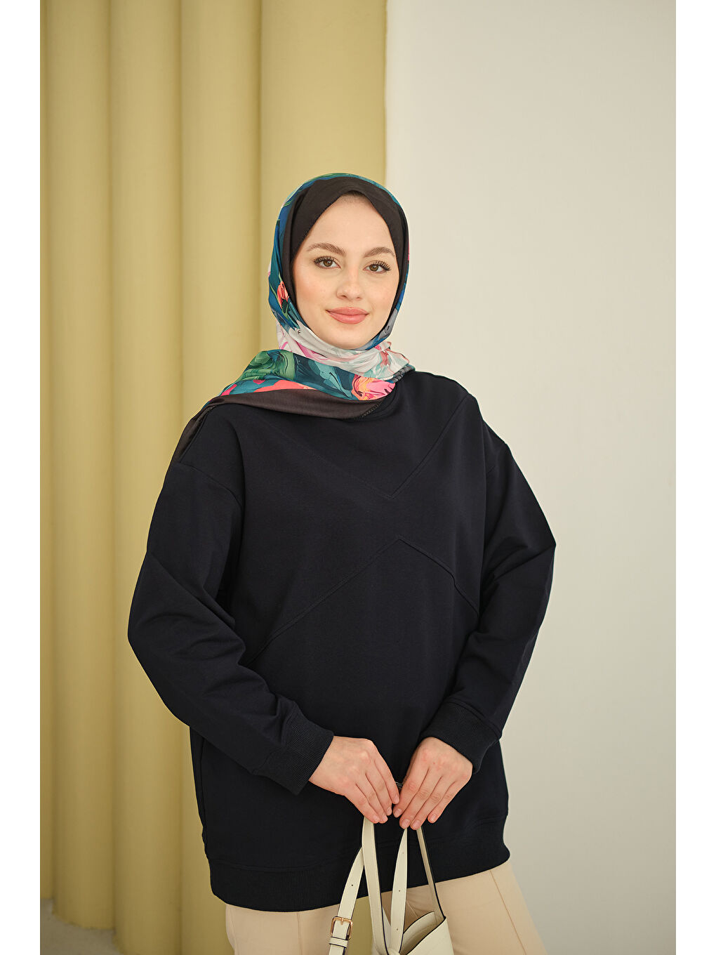 Kadın Dikiş Detay Tunik Lacivert-4