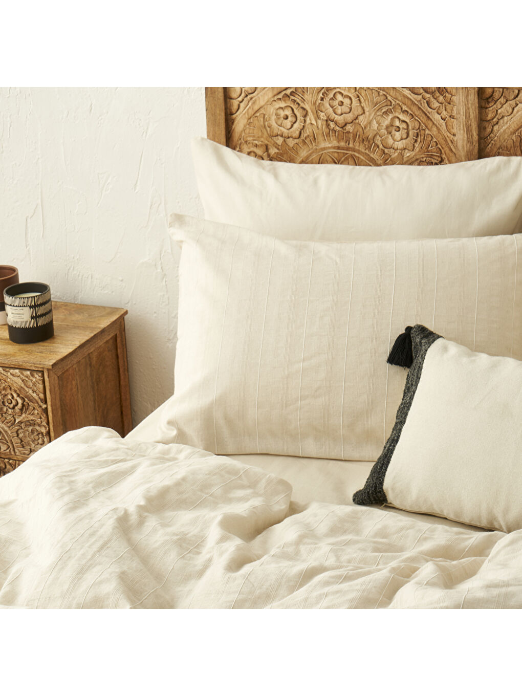 %100 Pamuk Harvey Çift Kişilik Nevresim Takımı Bej (200x220 cm)-2