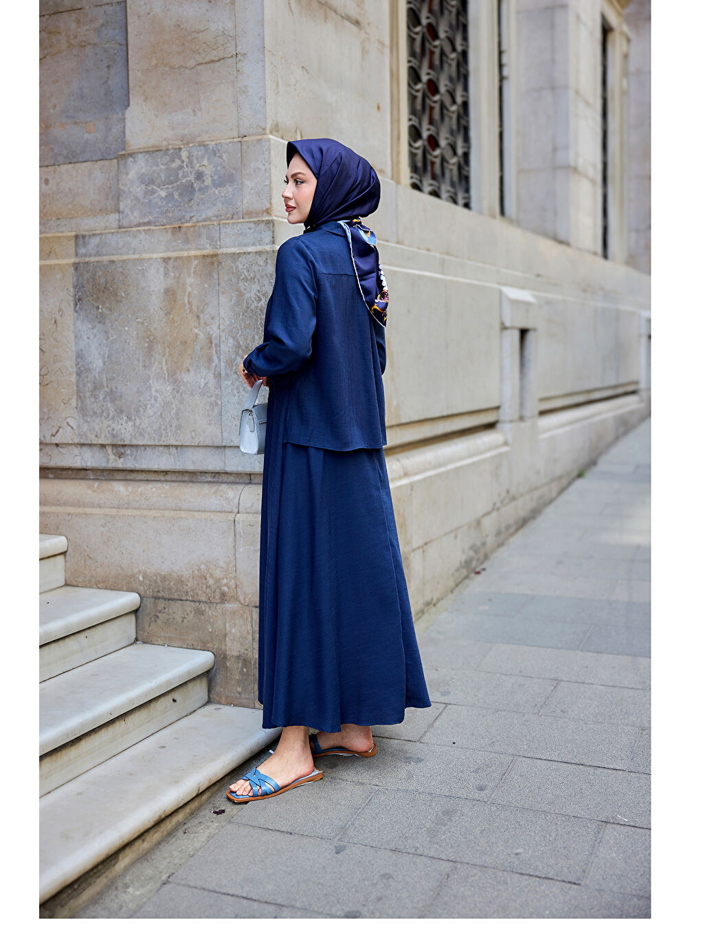 Kadın Gömleği Bağlamalı Keten Takım Lacivert-4