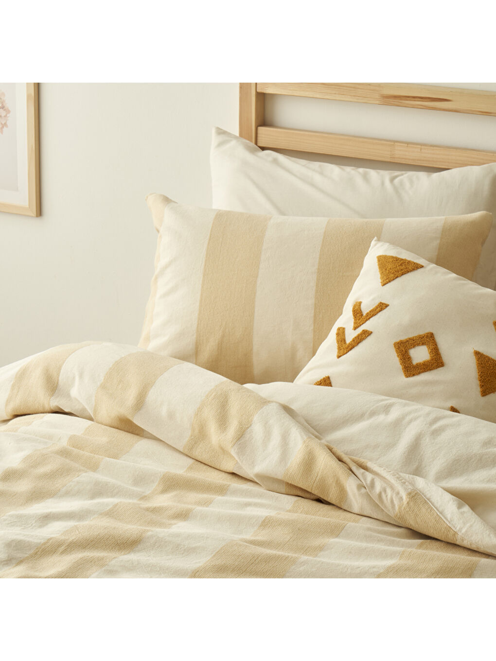 %100 Pamuk Art Çift Kişilik Nevresim Takımı Bej (200x220 cm)-2