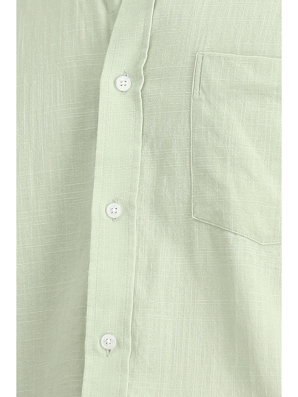 Turkuaz Kısa Kol Relax Fit Düğmeli Yaka Keten Görünümlü Pamuk Spor %100 Pamuk Gömlek-5