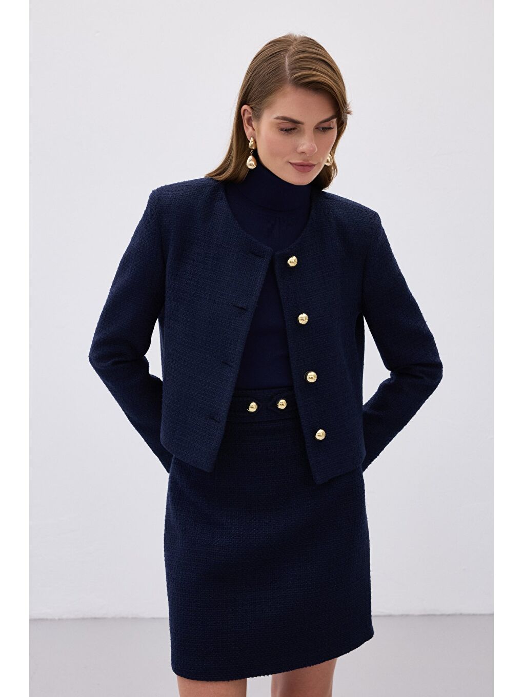 Kısa Tüvit Ceket - Lacivert-5