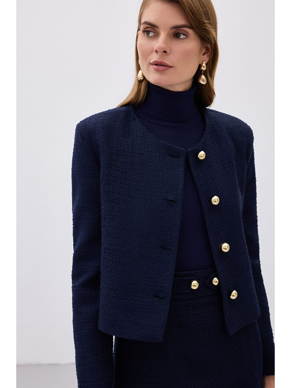 Kısa Tüvit Ceket - Lacivert-6