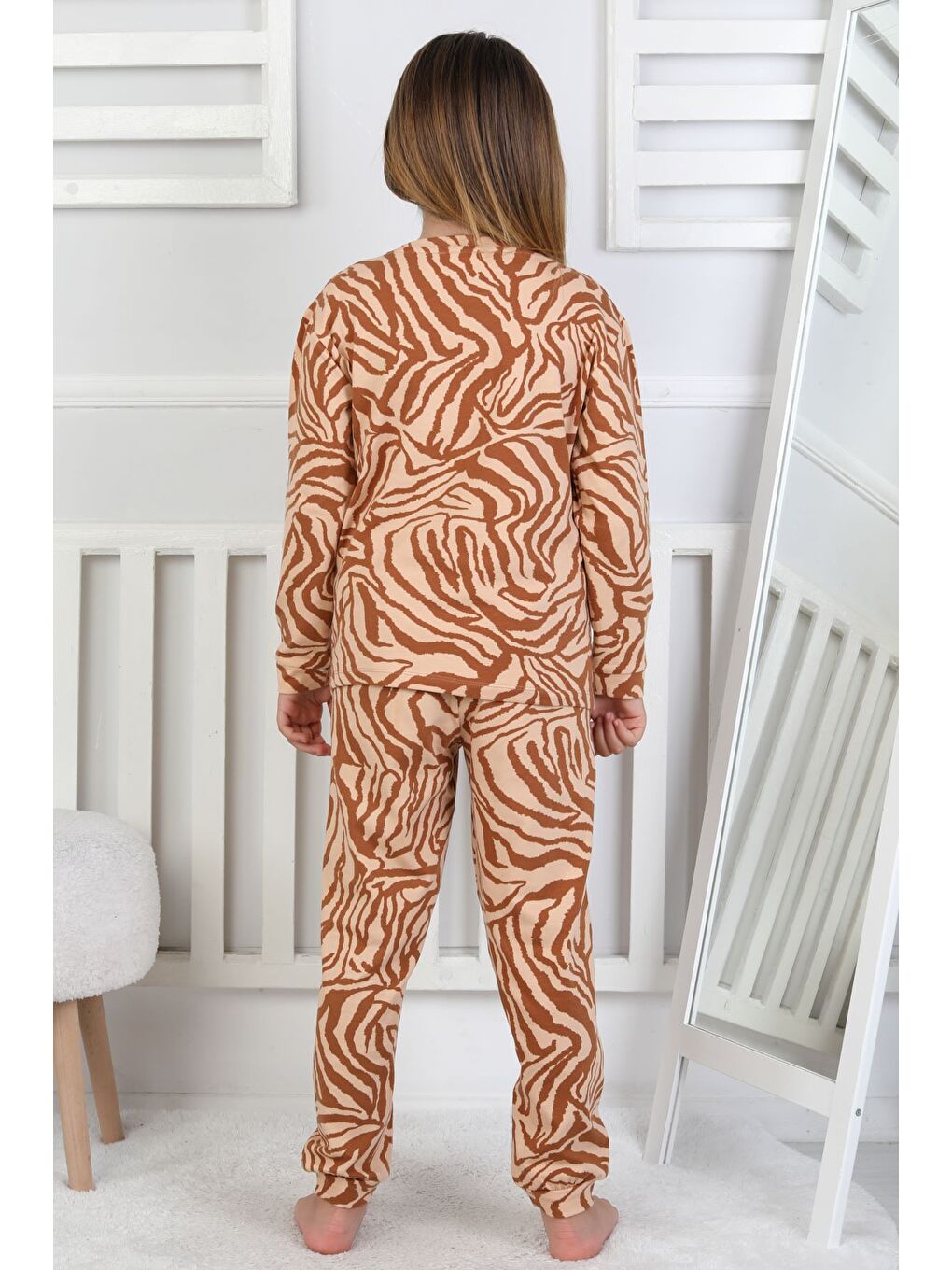 Kahverengi Kaplan Desenli Kız Çocuk Pijama Takımı-8