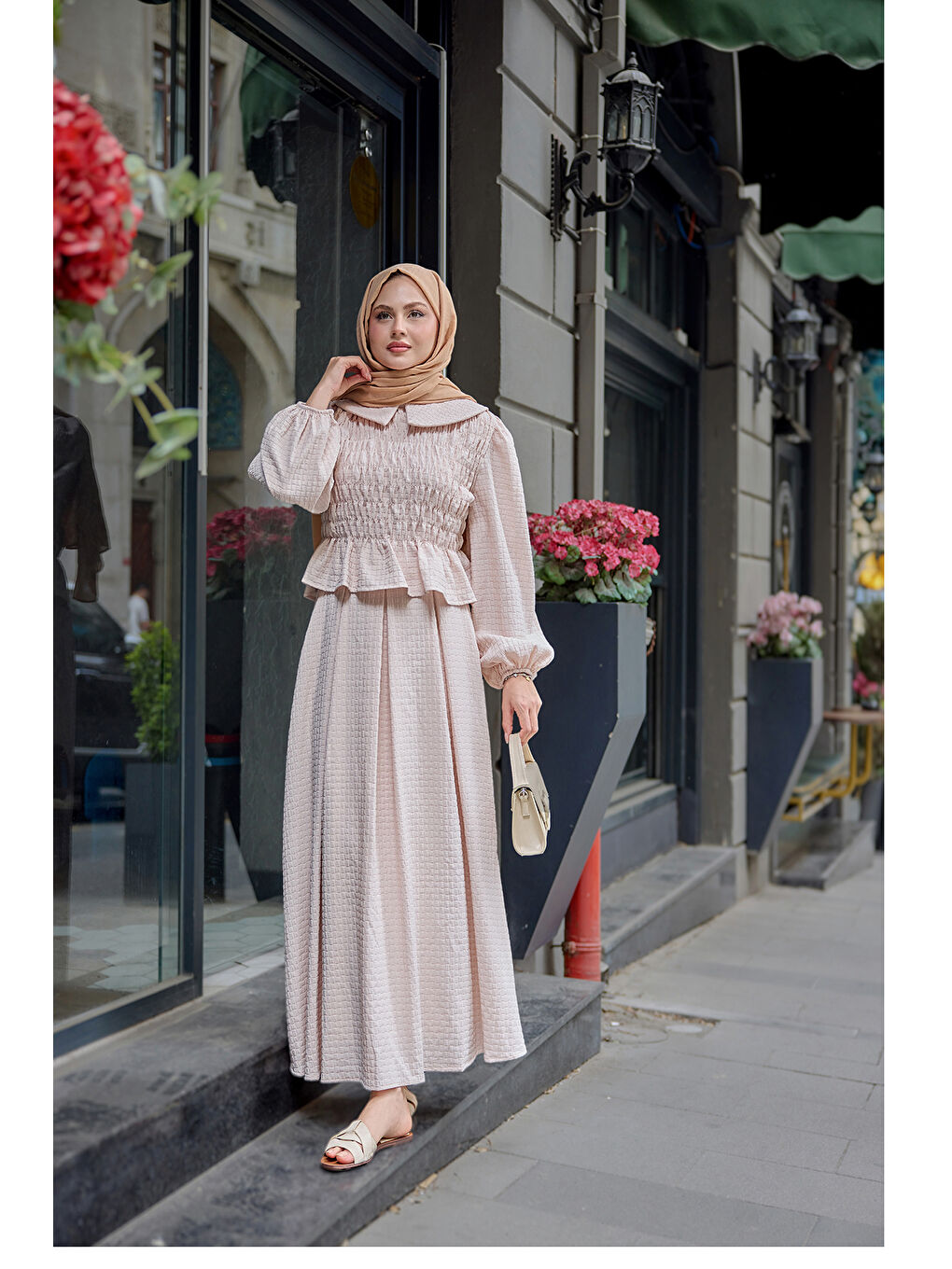 Pembe Kadın Bebe Yaka Üstü Lastikli Takım Pudra-2