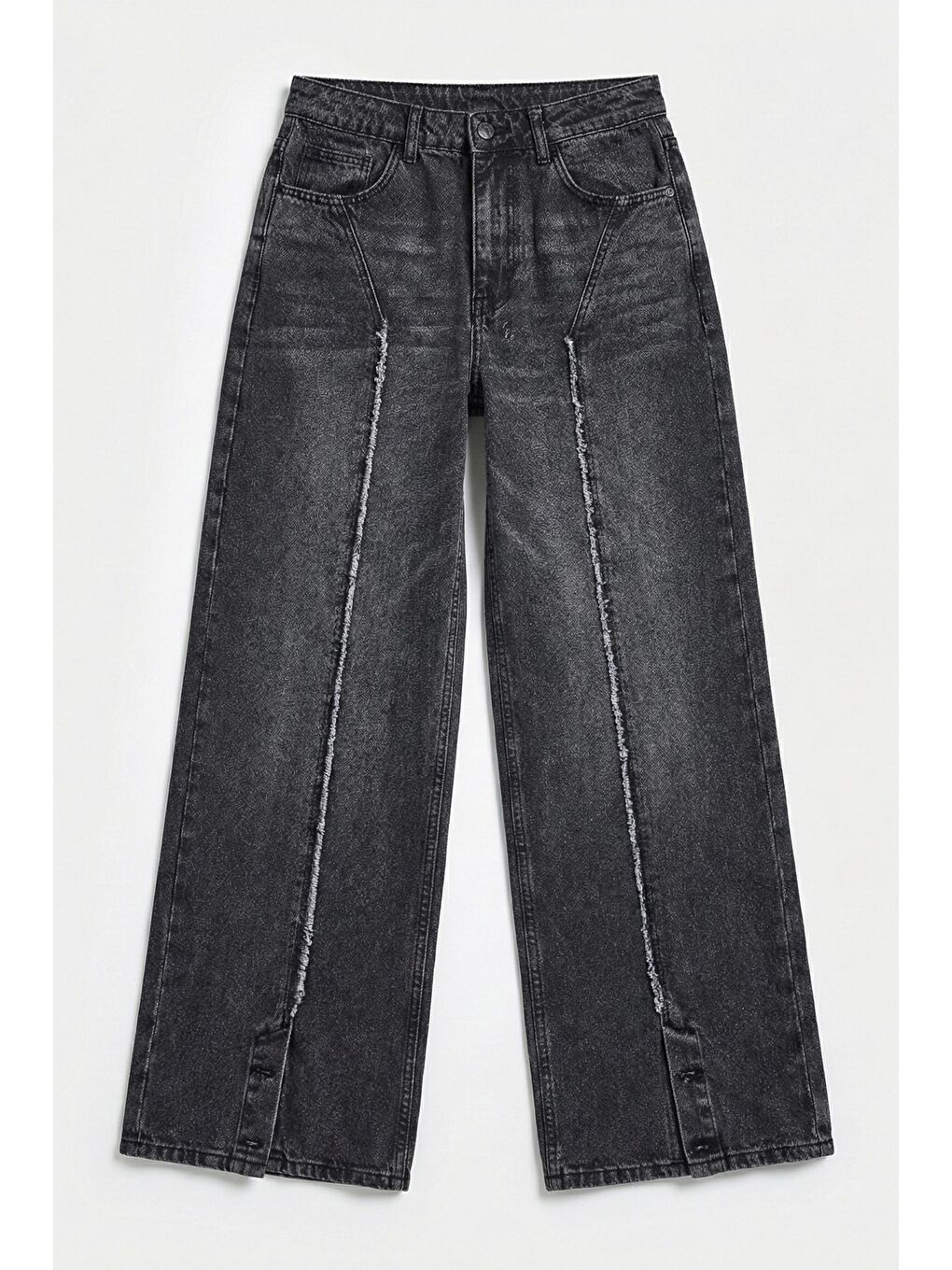 Gri Kadın Füme Renk 4s6-14 Süper Baggy Paça Detaylı Tasarım Denim Jean-4