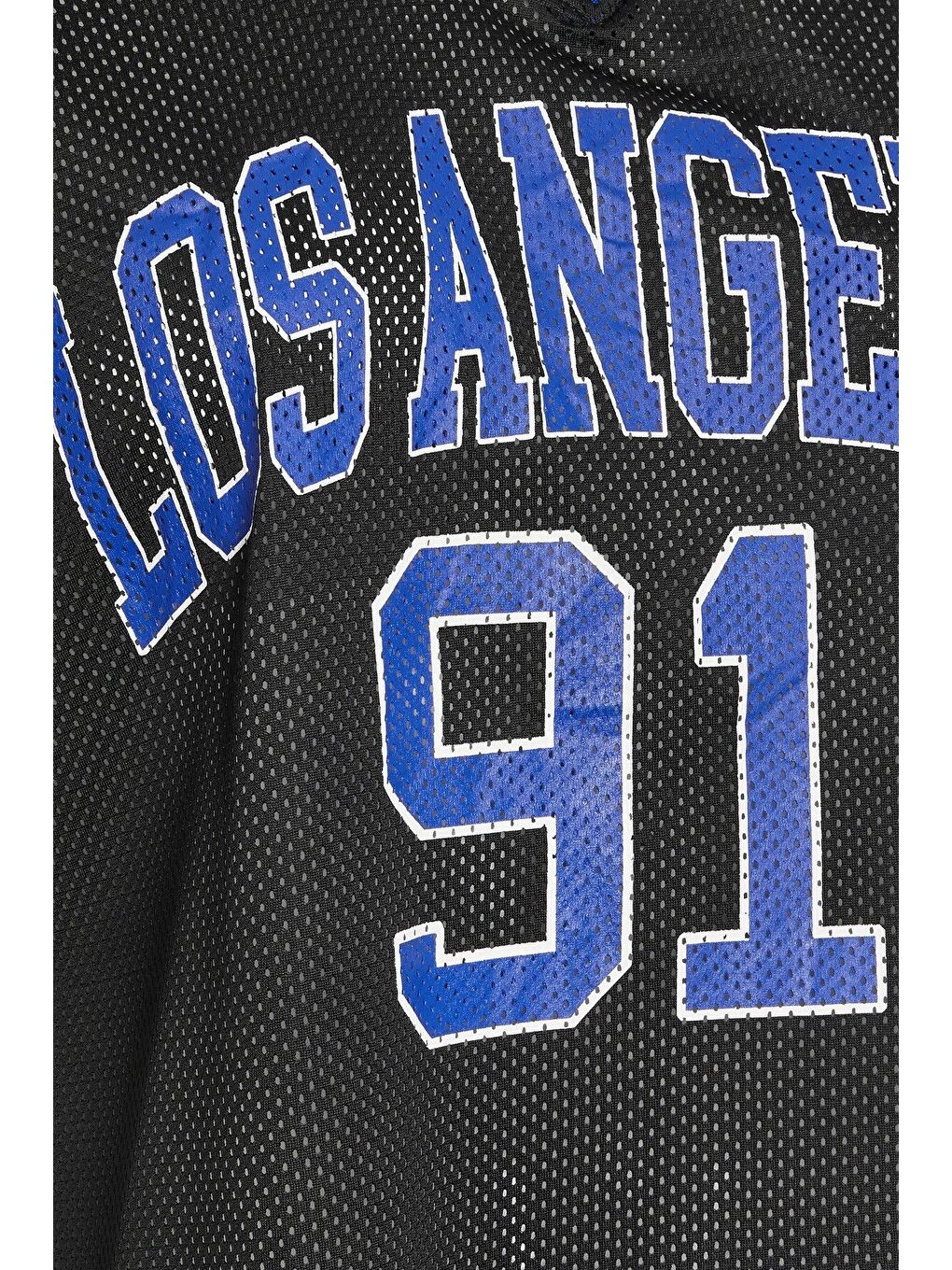 Siyah Büyük Beden V Yaka Kısa Kollu Baskılı File T-shirt 304004-5