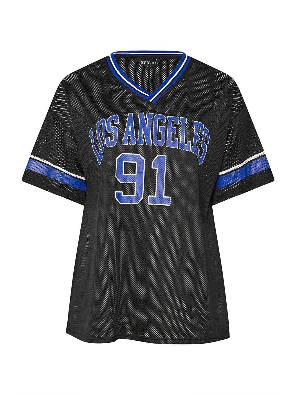 Siyah Büyük Beden V Yaka Kısa Kollu Baskılı File T-shirt 304004-6